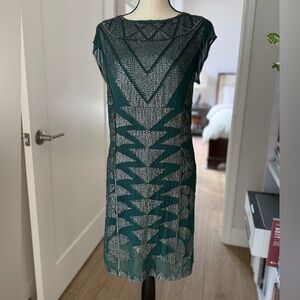 Hoss Intropia Dark Green Beaded Flapper-Style Dress | Art Deco Sequin Shift